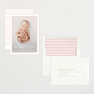 This is a rose birth announcements with standard by Alexandra Cohn called portraiture printing on recycled smooth signature in standard