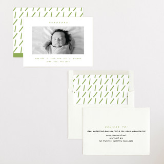 This is a greenery birth announcements with standard by AK Graphics called pano printing on recycled smooth signature in standard