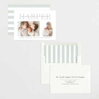 This is a sage birth announcements with standard by Lauren Chism called love-ly printing on recycled smooth signature in standard