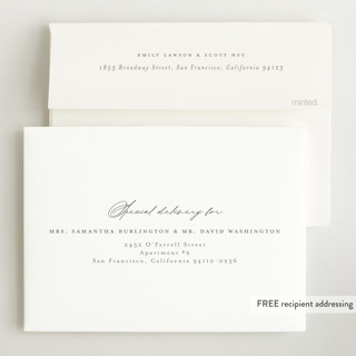This is a sand birth announcements with standard by Emily Betts called three printing on recycled smooth signature in standard