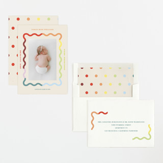 This is a persimmon birth announcements with standard by Baumbirdy called wavy pastel frame printing on signature in standard