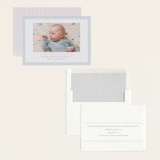 This is a sky birth announcements with standard by Nicoletta Savod called charmed printing on recycled smooth signature in standard