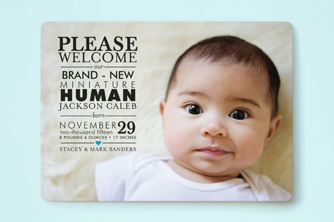 mini human birth announcements
