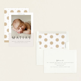 This is a ivory birth announcements with standard by Maria Hilas-Louie called big news printing on recycled smooth signature in standard