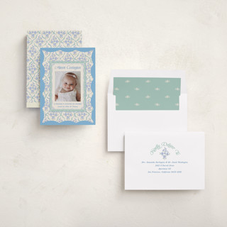 This is a periwinkle birth announcements with standard by Jackie Crawford called highgrove printing on recycled smooth signature in standard