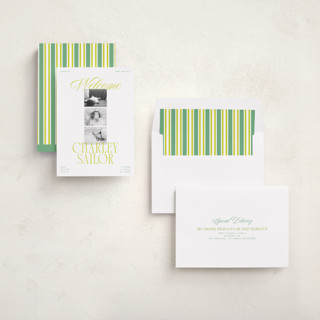 This is a citrus birth announcements with standard by Ashlee Townsend called little lemon printing on recycled smooth signature in standard
