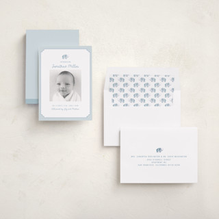 This is a sky birth announcements with standard by Teju Reval called sweet elephant printing on recycled smooth signature in standard