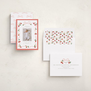 This is a cherry blossom birth announcements with standard by Itsy Belle Studio called fraises de bois printing on recycled smooth signature in standard