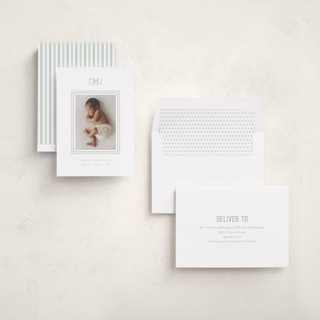 This is a limestone birth announcements with standard by Sara Hicks Malone called preppy baby printing on recycled smooth signature in standard