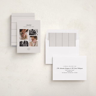 This is a parchment birth announcements with standard by Lea Delaveris called story printing on recycled smooth signature in standard