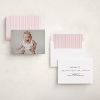 This is a marshmallow birth announcements with standard by Benita Crandall called handdrawn style printing on recycled smooth signature in standard