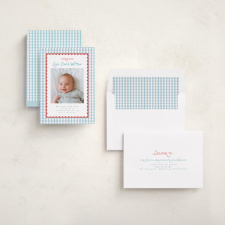 This is a picnic birth announcements with standard by Christy Hy Lee called playful pattern printing on recycled smooth signature in standard