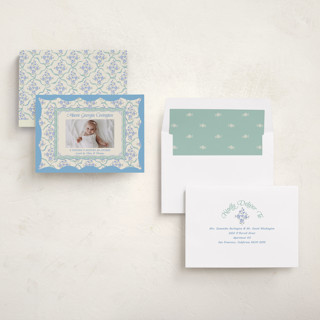 This is a periwinkle birth announcements with standard by Jackie Crawford called highgrove printing on recycled smooth signature in standard