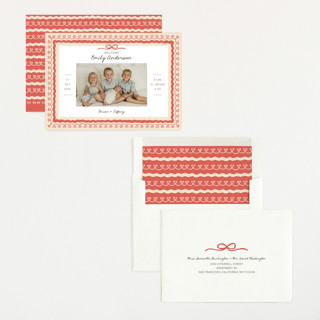 This is a latte birth announcements with standard by Kartika Paramita called vintage love bow printing on recycled smooth signature in standard