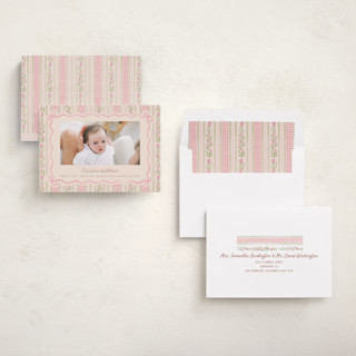 This is a ballet slipper birth announcements with standard by Creo Study called cottagecore wallpaper printing on recycled smooth signature in standard