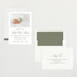 This is a fern birth announcements with standard by Megan Davis called walden printing on recycled smooth signature in standard