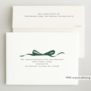 This is a evergreen birth announcements with standard by Olivia Kanaley Inman called bow printing on recycled smooth signature in standard