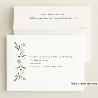 This is a peach birth announcements with standard by Alice Nelen called spring blooms printing on recycled smooth signature in standard