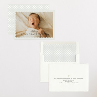 This is a mist birth announcements with standard by Yaling Hou Suzuki called first glimpse printing on recycled smooth signature in standard