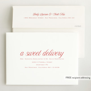 This is a coral birth announcements with standard by chocomocacino called cupcake printing on recycled smooth signature in standard
