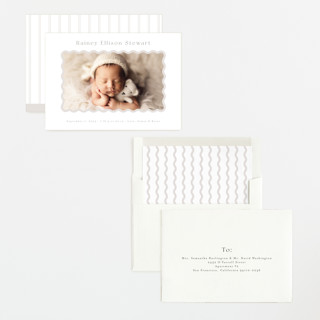 This is a cloudy birth announcements with standard by Jennifer Wick called applique printing on recycled smooth signature in standard