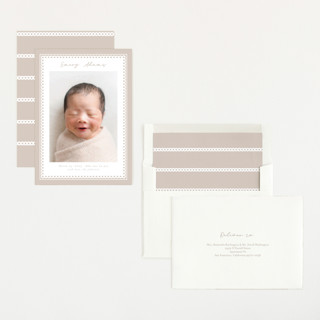 This is a fawn birth announcements with standard by Nicole Walsh called stitched frame printing on recycled smooth signature in standard