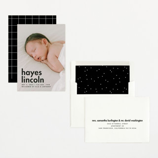 This is a charcoal birth announcements with standard by Ellen Schlegelmilch called hayes printing on recycled smooth signature in standard