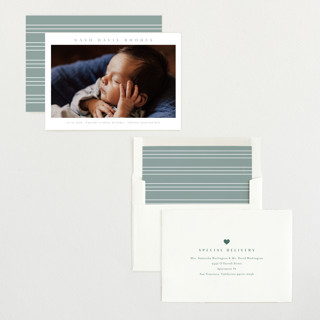 This is a sage birth announcements with standard by Stacey Meacham called simple name printing on recycled smooth signature in standard