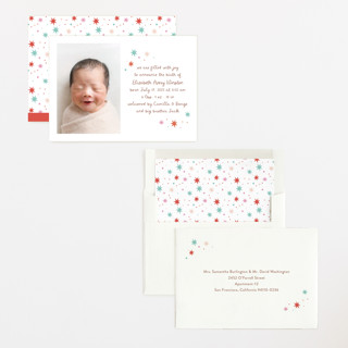 This is a tangerine birth announcements with standard by Megan Davis called constellation printing on recycled smooth signature in standard