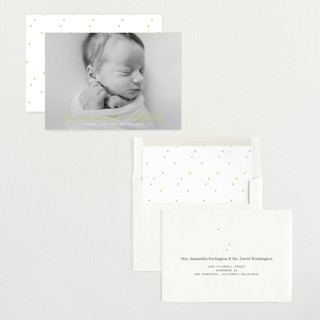 This is a lemongrass birth announcements with standard by Bramble Studio called simple in serif printing on signature in standard