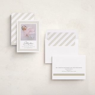 This is a mushroom birth announcements with standard by Jessica Williams called serene printing on recycled smooth signature in standard
