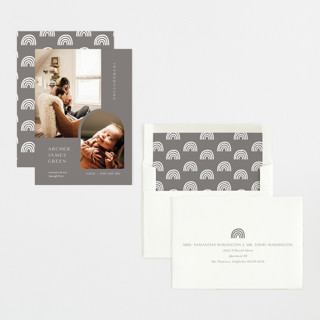 This is a stone birth announcements with standard by Robin Ott called modern inset printing on recycled smooth signature in standard
