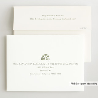 This is a olive birth announcements with standard by Robin Ott called modern inset printing on recycled smooth signature in standard