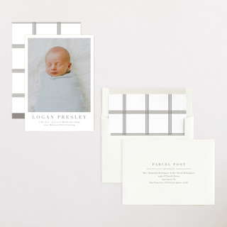 This is a fawn birth announcements with standard by Megan Davis called menil printing on recycled smooth signature in standard