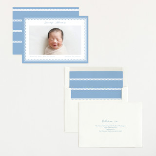 This is a sky birth announcements with standard by Nicole Walsh called stitched frame printing on recycled smooth signature in standard