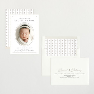 This is a mist birth announcements with standard by Melissa Egan of Pistols called prim printing on recycled smooth signature in standard