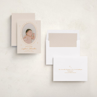 This is a citrus birth announcements with standard by Zove Ahhh called doodle frame printing on recycled smooth signature in standard