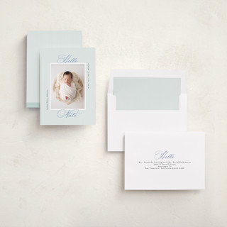 This is a powder birth announcements with standard by Gwen Bedat called sweet stripes printing on recycled smooth signature in standard