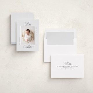 This is a mist birth announcements with standard by Gwen Bedat called sweet stripes printing on recycled smooth signature in standard