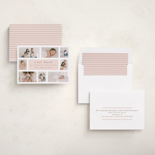 This is a blush birth announcements with standard by Maria Alou called family album printing on recycled smooth signature in standard