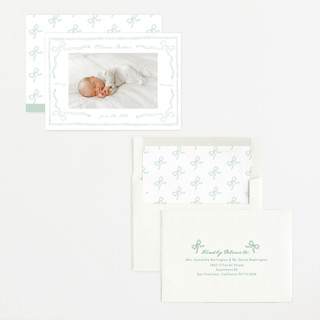 This is a sage birth announcements with standard by Jelena Vuletic called arabella printing on recycled smooth signature in standard