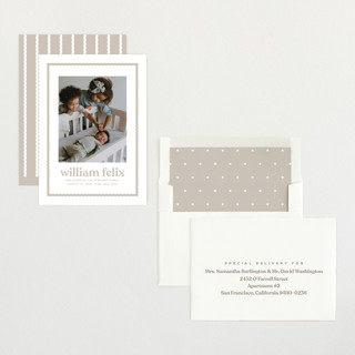 This is a oats birth announcements with standard by Lea Delaveris called first impression printing on recycled smooth signature in standard