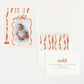 This is a cherry birth announcements with standard by Paper Sun Studio called tied together printing on recycled smooth signature in standard