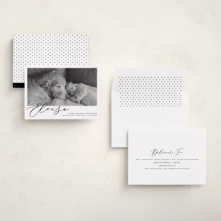 This is a onyx birth announcements with standard by Genna Blackburn called first-name basis printing on recycled smooth signature in standard