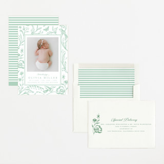 This is a forest birth announcements with standard by Teju Reval called dreamy garden printing on signature in standard