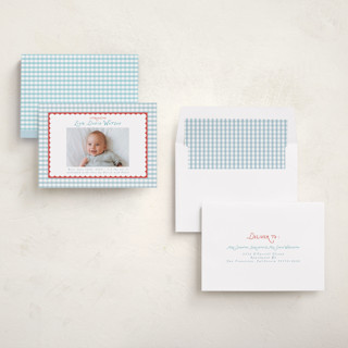 This is a picnic birth announcements with standard by Christy Hy Lee called playful pattern printing on recycled smooth signature in standard