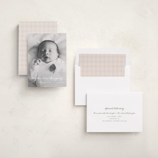 This is a milk birth announcements with standard by chocomocacino called cassatina printing on recycled smooth signature in standard