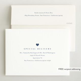 This is a cobalt birth announcements with standard by Stacey Meacham called simple name printing on recycled smooth signature in standard