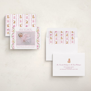 This is a ballet birth announcements with standard by Sarah Knight called bow printing on recycled smooth signature in standard