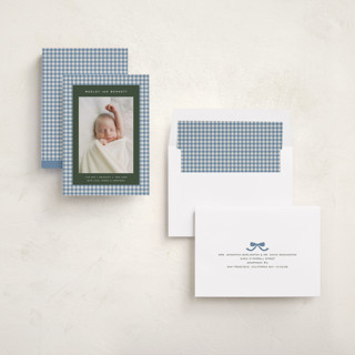 This is a marine birth announcements with standard by Kelly Watkins called layered gingham printing on recycled smooth signature in standard